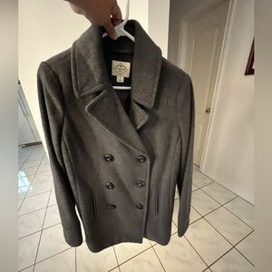 ST. JOHN'S BAY PEA COAT Womens Size M Wool-Blend Lined Charcoal Gray